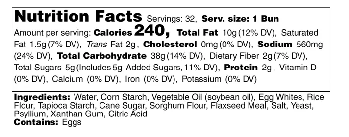4 Inch Sliced Bun Nutrition Facts