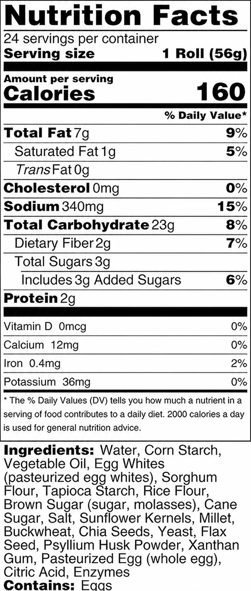 5G Slider Bun Roll Nutrition Facts