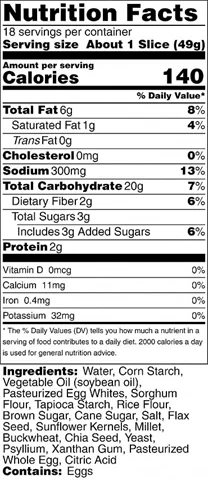 5G Bread Loaf Nutrition Facts